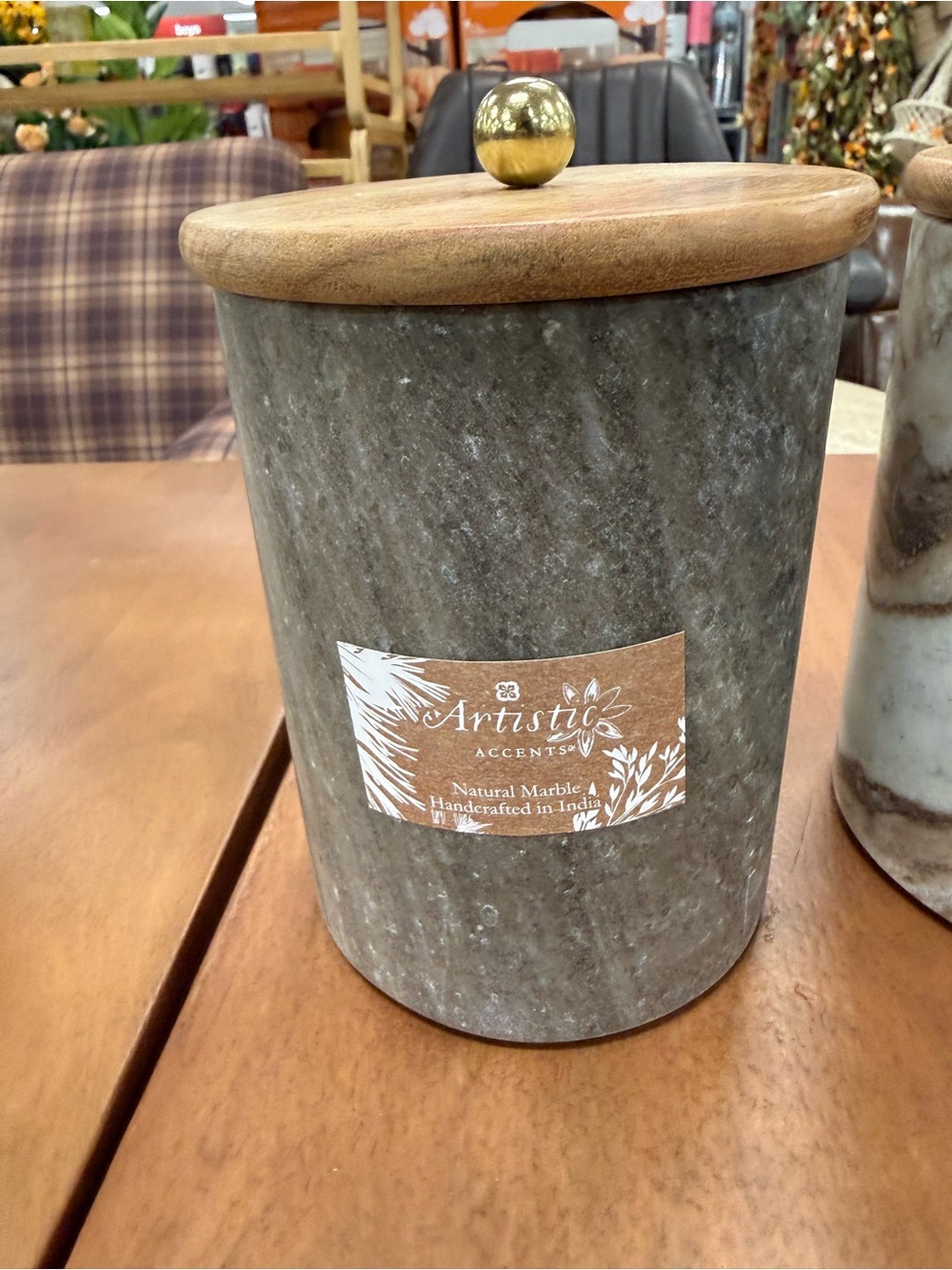 Artistic Accents Gray Marble Canister with Wooden Lid